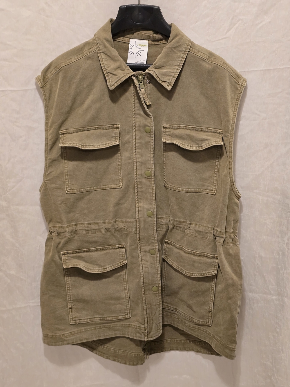 Offline By Aerie Olive Utility Button & Zip Front Vest